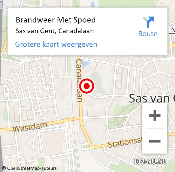 Locatie op kaart van de 112 melding: Brandweer Met Spoed Naar Sas van Gent, Canadalaan op 25 mei 2024 14:09