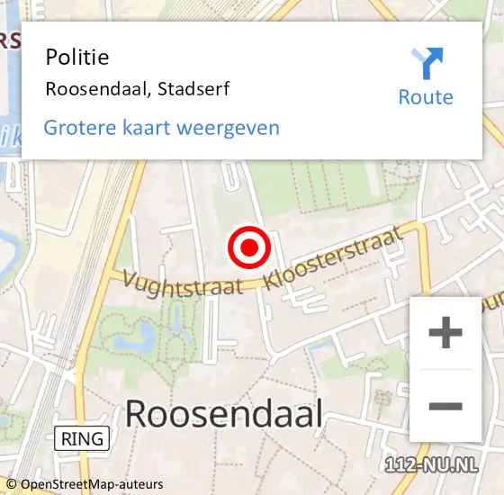 Locatie op kaart van de 112 melding: Politie Roosendaal, Stadserf op 25 mei 2024 14:18