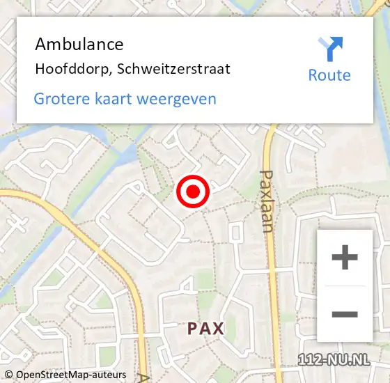 Locatie op kaart van de 112 melding: Ambulance Hoofddorp, Schweitzerstraat op 25 mei 2024 14:35