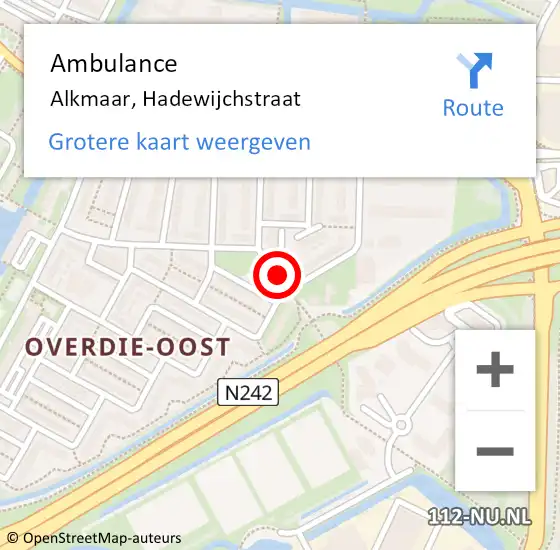 Locatie op kaart van de 112 melding: Ambulance Alkmaar, Hadewijchstraat op 25 mei 2024 14:52