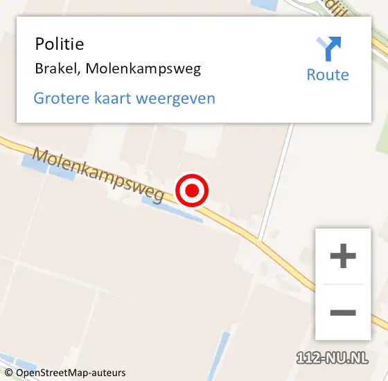 Locatie op kaart van de 112 melding: Politie Brakel, Molenkampsweg op 25 mei 2024 14:56