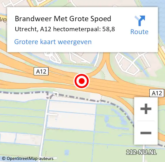 Locatie op kaart van de 112 melding: Brandweer Met Grote Spoed Naar Utrecht, A12 hectometerpaal: 58,8 op 25 mei 2024 14:58