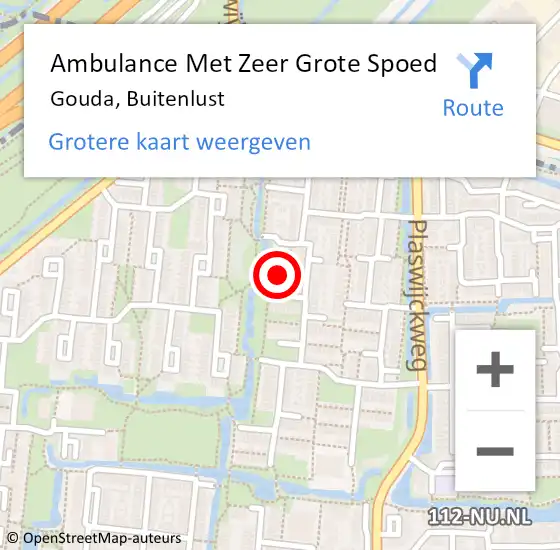 Locatie op kaart van de 112 melding: Ambulance Met Zeer Grote Spoed Naar Gouda, Buitenlust op 25 mei 2024 15:11