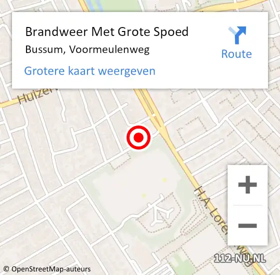 Locatie op kaart van de 112 melding: Brandweer Met Grote Spoed Naar Bussum, Voormeulenweg op 25 mei 2024 15:57