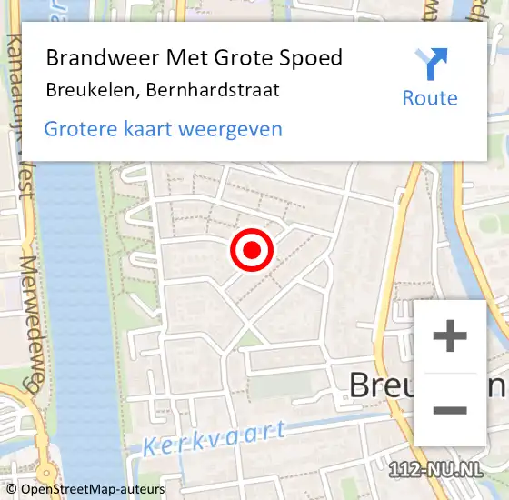 Locatie op kaart van de 112 melding: Brandweer Met Grote Spoed Naar Breukelen, Bernhardstraat op 25 mei 2024 15:59
