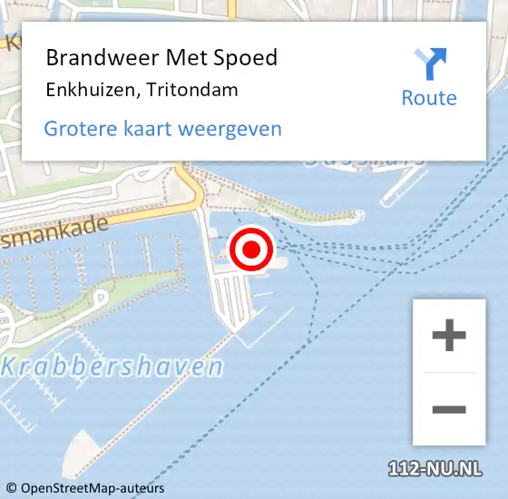 Locatie op kaart van de 112 melding: Brandweer Met Spoed Naar Enkhuizen, Tritondam op 25 mei 2024 16:00