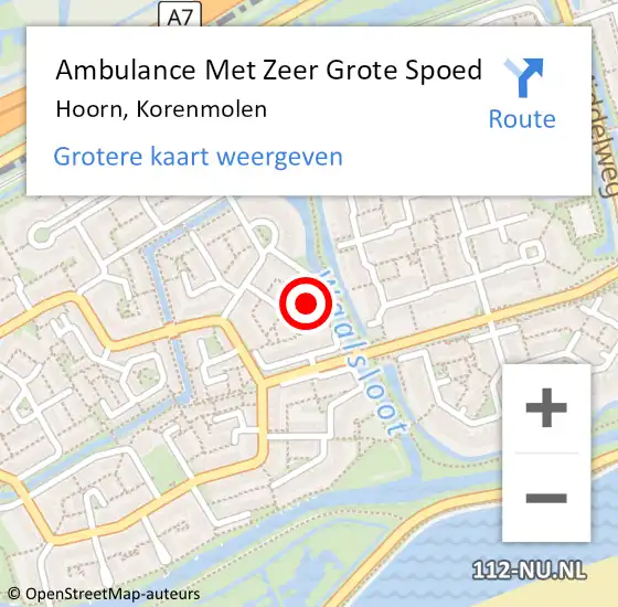 Locatie op kaart van de 112 melding: Ambulance Met Zeer Grote Spoed Naar Hoorn, Korenmolen op 25 mei 2024 16:17