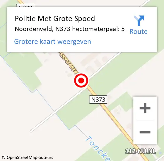 Locatie op kaart van de 112 melding: Politie Met Grote Spoed Naar Noordenveld, N373 hectometerpaal: 5 op 25 mei 2024 16:30