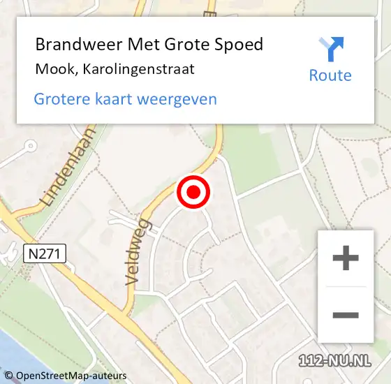 Locatie op kaart van de 112 melding: Brandweer Met Grote Spoed Naar Mook, Karolingenstraat op 25 mei 2024 16:33