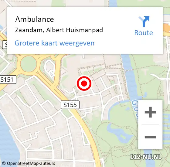 Locatie op kaart van de 112 melding: Ambulance Zaandam, Albert Huismanpad op 25 mei 2024 16:40