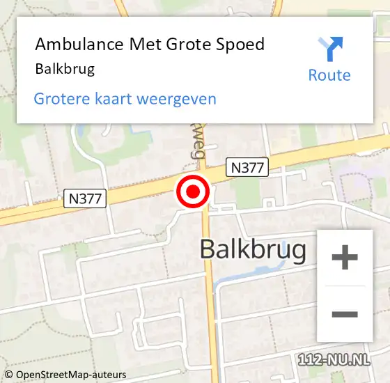 Locatie op kaart van de 112 melding: Ambulance Met Grote Spoed Naar Balkbrug op 25 mei 2024 16:48