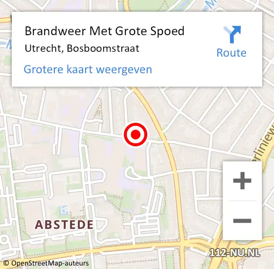 Locatie op kaart van de 112 melding: Brandweer Met Grote Spoed Naar Utrecht, Bosboomstraat op 25 mei 2024 16:48