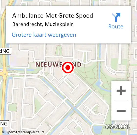 Locatie op kaart van de 112 melding: Ambulance Met Grote Spoed Naar Barendrecht, Muziekplein op 25 mei 2024 17:02