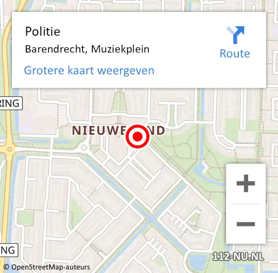 Locatie op kaart van de 112 melding: Politie Barendrecht, Muziekplein op 25 mei 2024 17:03