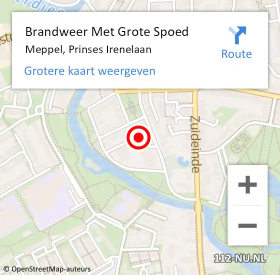 Locatie op kaart van de 112 melding: Brandweer Met Grote Spoed Naar Meppel, Prinses Irenelaan op 25 mei 2024 17:07