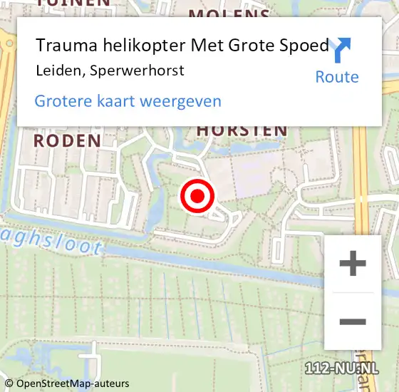 Locatie op kaart van de 112 melding: Trauma helikopter Met Grote Spoed Naar Leiden, Sperwerhorst op 25 mei 2024 17:09