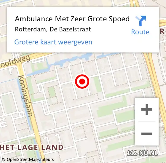 Locatie op kaart van de 112 melding: Ambulance Met Zeer Grote Spoed Naar Rotterdam, De Bazelstraat op 25 mei 2024 17:12