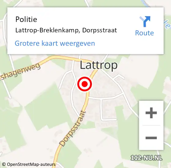 Locatie op kaart van de 112 melding: Politie Lattrop-Breklenkamp, Dorpsstraat op 25 mei 2024 17:13