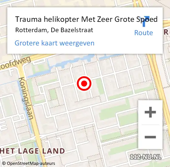 Locatie op kaart van de 112 melding: Trauma helikopter Met Zeer Grote Spoed Naar Rotterdam, De Bazelstraat op 25 mei 2024 17:15