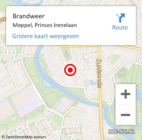 Locatie op kaart van de 112 melding: Brandweer Meppel, Prinses Irenelaan op 25 mei 2024 17:16