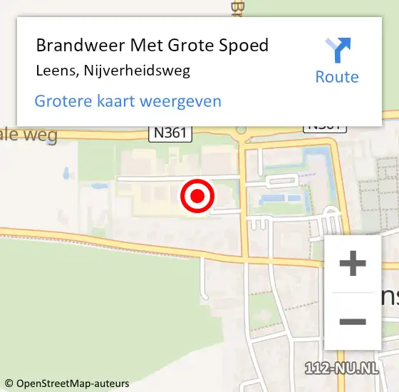 Locatie op kaart van de 112 melding: Brandweer Met Grote Spoed Naar Leens, Nijverheidsweg op 25 mei 2024 17:33