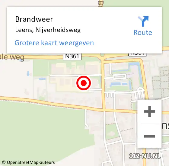 Locatie op kaart van de 112 melding: Brandweer Leens, Nijverheidsweg op 25 mei 2024 17:35