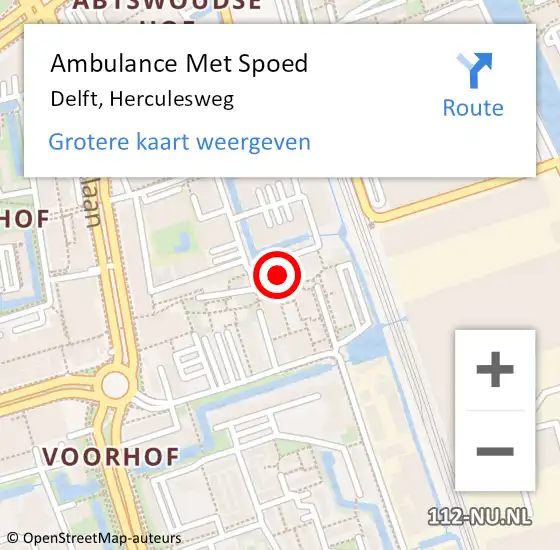 Locatie op kaart van de 112 melding: Ambulance Met Spoed Naar Delft, Herculesweg op 25 mei 2024 17:49