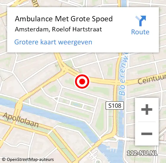 Locatie op kaart van de 112 melding: Ambulance Met Grote Spoed Naar Amsterdam, Roelof Hartstraat op 25 mei 2024 18:01