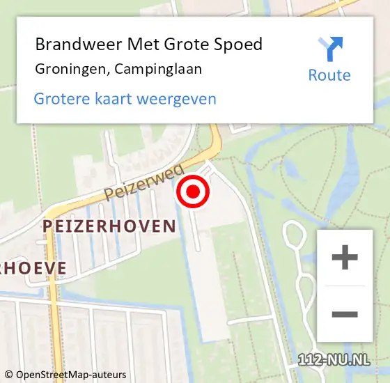 Locatie op kaart van de 112 melding: Brandweer Met Grote Spoed Naar Groningen, Campinglaan op 25 mei 2024 18:03