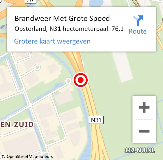 Locatie op kaart van de 112 melding: Brandweer Met Grote Spoed Naar Opsterland, N31 hectometerpaal: 76,1 op 25 mei 2024 18:03