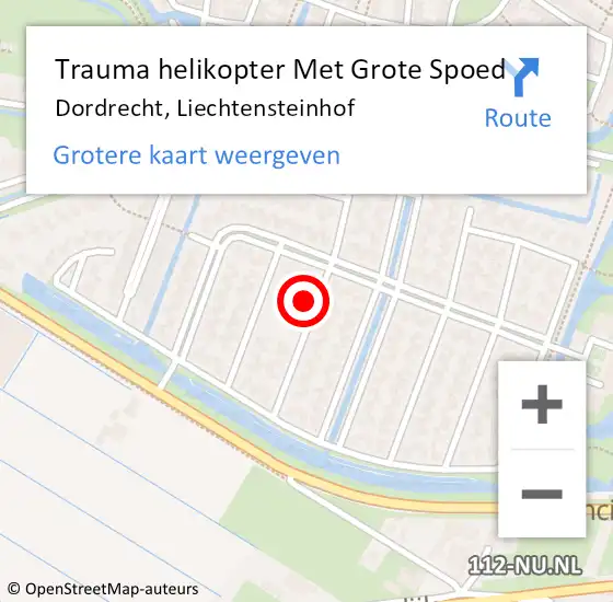 Locatie op kaart van de 112 melding: Trauma helikopter Met Grote Spoed Naar Dordrecht, Liechtensteinhof op 25 mei 2024 18:04