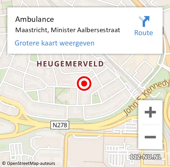 Locatie op kaart van de 112 melding: Ambulance Maastricht, Minister Aalbersestraat op 7 oktober 2014 09:02