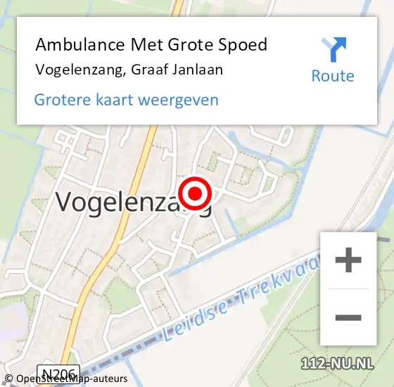 Locatie op kaart van de 112 melding: Ambulance Met Grote Spoed Naar Vogelenzang, Graaf Janlaan op 25 mei 2024 18:25