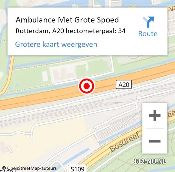 Locatie op kaart van de 112 melding: Ambulance Met Grote Spoed Naar Rotterdam, A20 hectometerpaal: 34 op 25 mei 2024 18:28