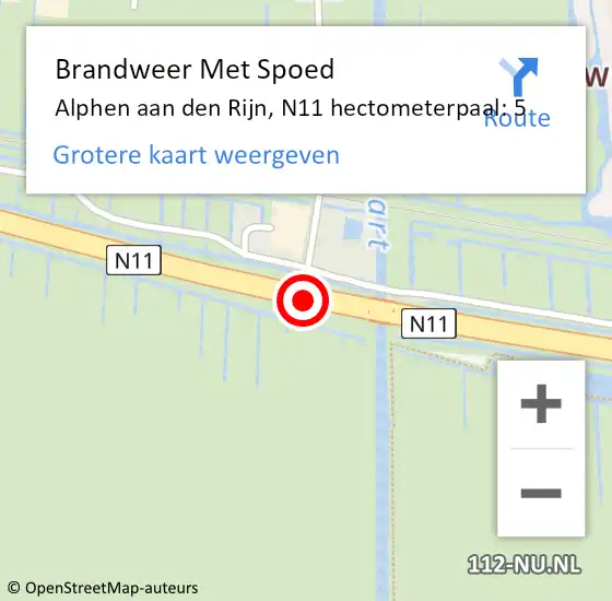 Locatie op kaart van de 112 melding: Brandweer Met Spoed Naar Alphen aan den Rijn, N11 hectometerpaal: 5 op 25 mei 2024 18:30
