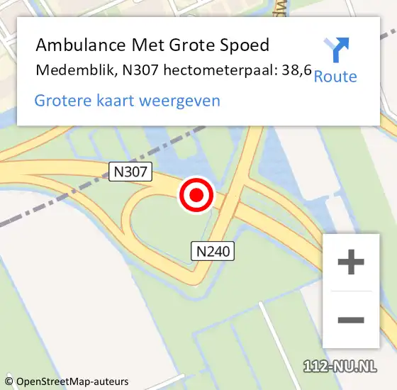Locatie op kaart van de 112 melding: Ambulance Met Grote Spoed Naar Medemblik, N307 hectometerpaal: 38,6 op 25 mei 2024 18:38
