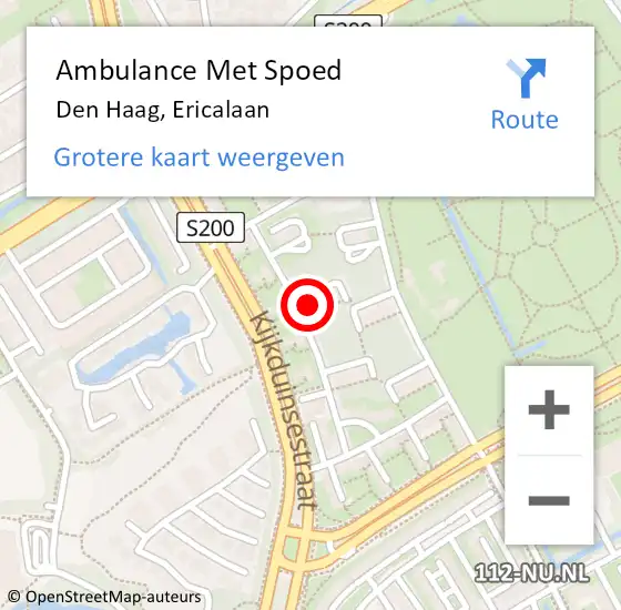 Locatie op kaart van de 112 melding: Ambulance Met Spoed Naar Den Haag, Ericalaan op 25 mei 2024 18:39