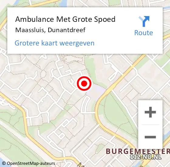 Locatie op kaart van de 112 melding: Ambulance Met Grote Spoed Naar Maassluis, Dunantdreef op 25 mei 2024 18:50