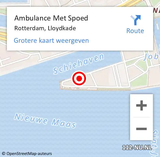 Locatie op kaart van de 112 melding: Ambulance Met Spoed Naar Rotterdam, Lloydkade op 25 mei 2024 18:54