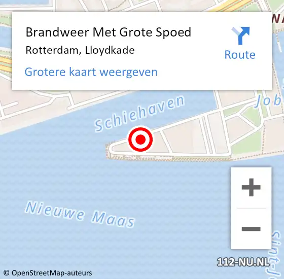 Locatie op kaart van de 112 melding: Brandweer Met Grote Spoed Naar Rotterdam, Lloydkade op 25 mei 2024 18:57