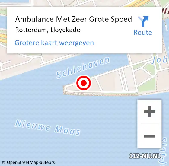 Locatie op kaart van de 112 melding: Ambulance Met Zeer Grote Spoed Naar Rotterdam, Lloydkade op 25 mei 2024 18:57