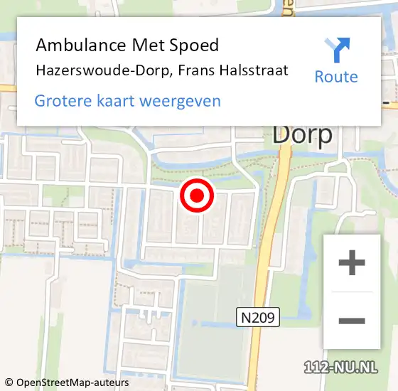 Locatie op kaart van de 112 melding: Ambulance Met Spoed Naar Hazerswoude-Dorp, Frans Halsstraat op 25 mei 2024 19:01