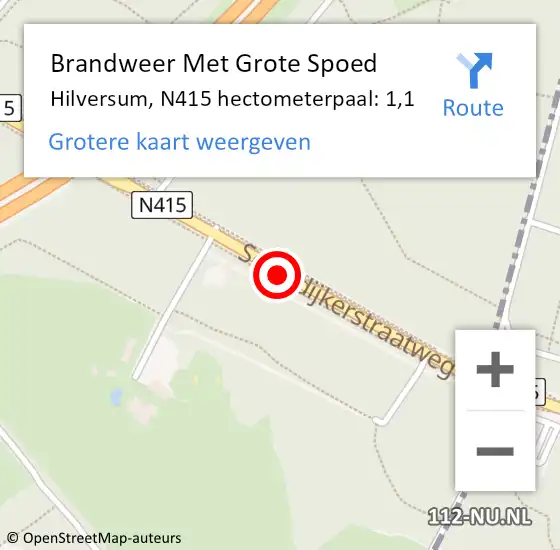 Locatie op kaart van de 112 melding: Brandweer Met Grote Spoed Naar Hilversum, N415 hectometerpaal: 1,1 op 25 mei 2024 19:10