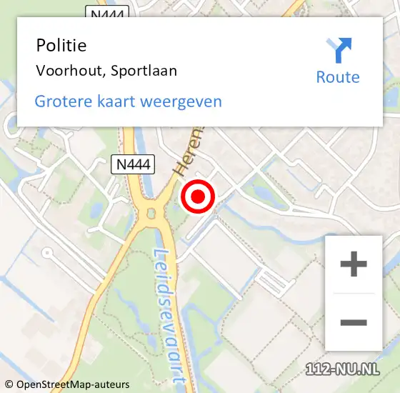 Locatie op kaart van de 112 melding: Politie Voorhout, Sportlaan op 25 mei 2024 19:46