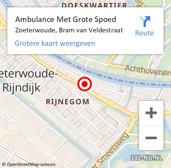 Locatie op kaart van de 112 melding: Ambulance Met Grote Spoed Naar Zoeterwoude, Bram van Veldestraat op 25 mei 2024 20:15