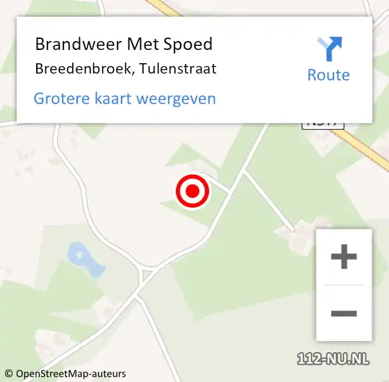 Locatie op kaart van de 112 melding: Brandweer Met Spoed Naar Breedenbroek, Tulenstraat op 25 mei 2024 20:15