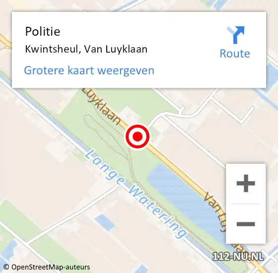 Locatie op kaart van de 112 melding: Politie Kwintsheul, Van Luyklaan op 16 oktober 2013 20:45