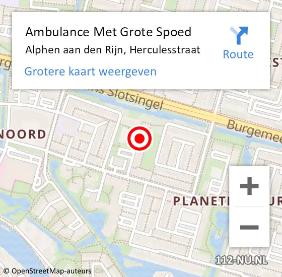 Locatie op kaart van de 112 melding: Ambulance Met Grote Spoed Naar Alphen aan den Rijn, Herculesstraat op 25 mei 2024 20:52