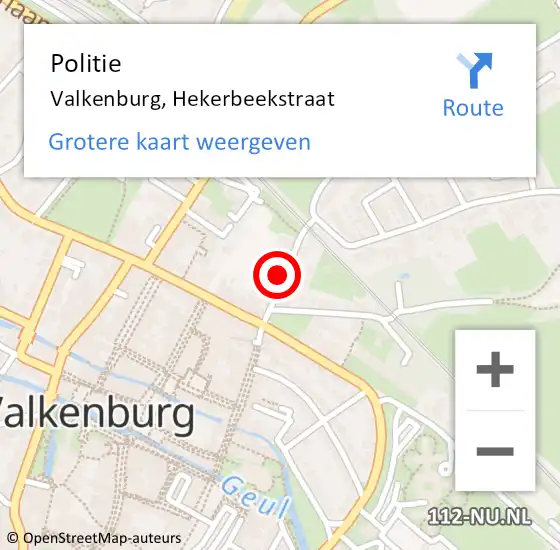 Locatie op kaart van de 112 melding: Politie Valkenburg, Hekerbeekstraat op 25 mei 2024 20:53