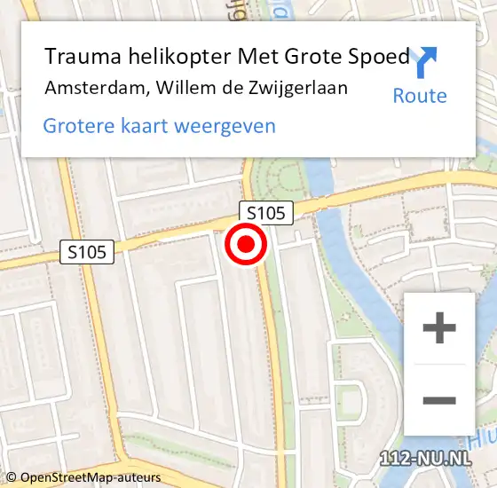 Locatie op kaart van de 112 melding: Trauma helikopter Met Grote Spoed Naar Amsterdam, Willem de Zwijgerlaan op 25 mei 2024 21:00